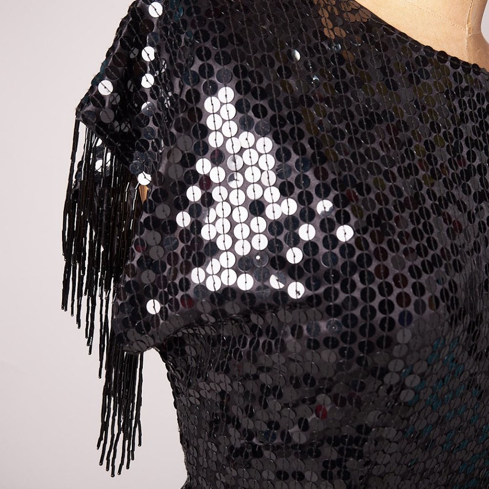 Vintage 1980s Bead Fringe Sequine Dress